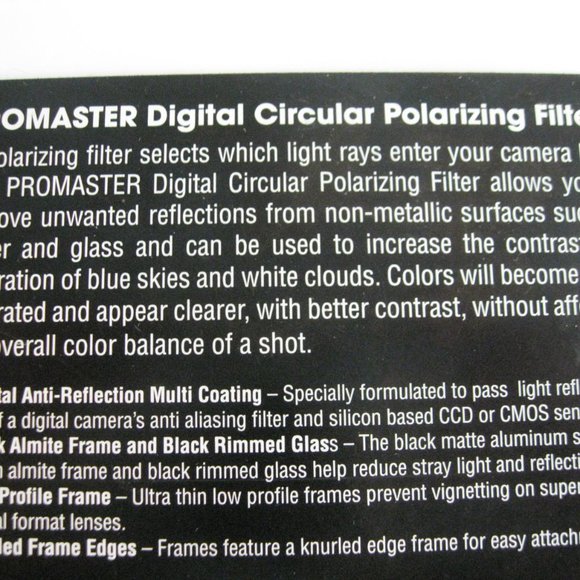 Promaster Digital Circular Polarizing Filter - 67mm Made in Japan in Case - Picture 6 of 10